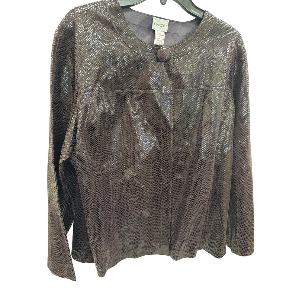 Chicos Womens Plum Leather Reversible Animal Print Jacket outerwear Size 3 SKU81